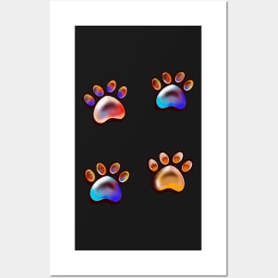 Cute Paw print pattern, psychedelic trippy colours colors Posters and Art